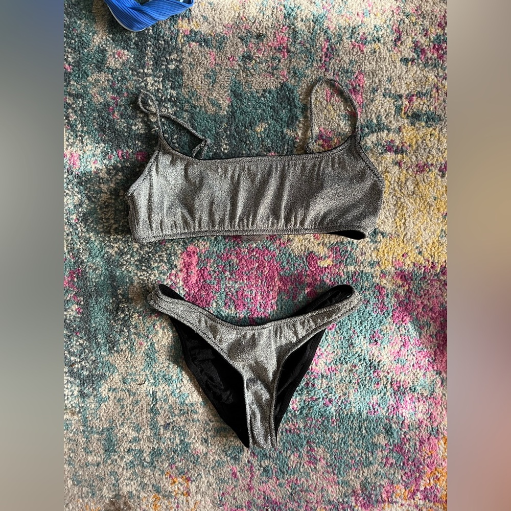 Silver Shiny Triangl Size S bottoms L top.